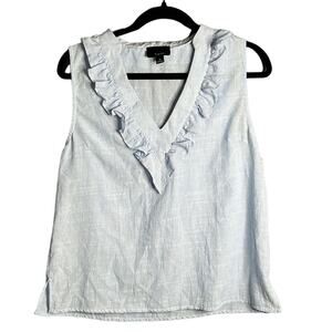 Lumiere Blue and White Striped Sleeveless Ruffled Tunic Size Small